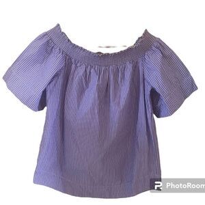 J. Crew - Blue Pinstripe Off the Shoulder Blouse Size 4T
